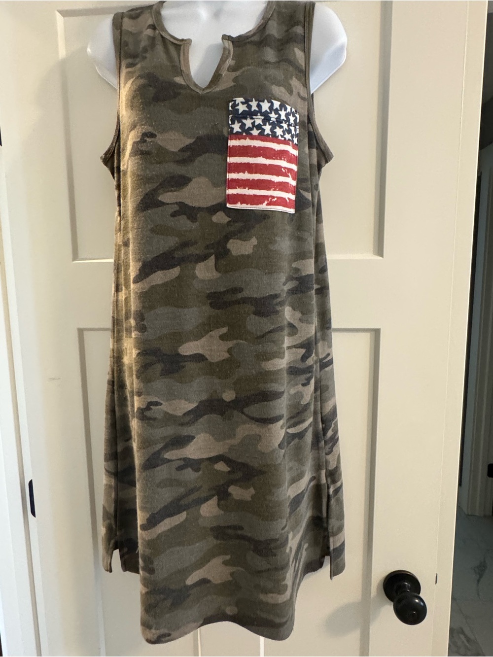First Love Olive Camo Midi Dress with Flag Chest Pocket